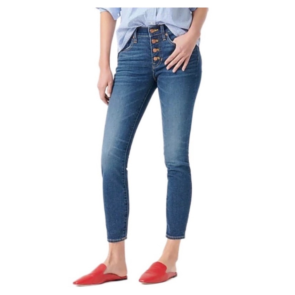 J.Crew 9" High Rise Skinny Jeans Medium Wash Button Fly AS159 Womens 26
